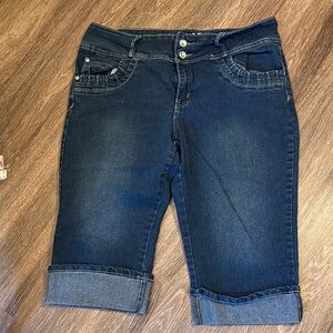 Dark Blue Cropped Denim Jeans